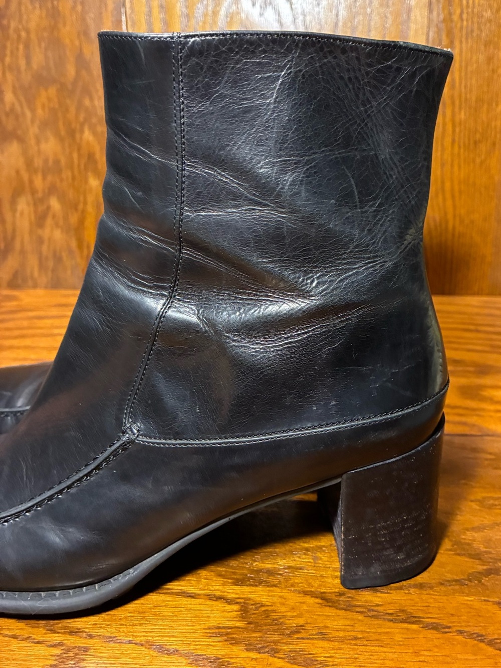 Y2K VTG Via Spiga ITALY MADE Square Toe Ankle Boots Black Leather Size 9 Narrow - Picture 15 of 15